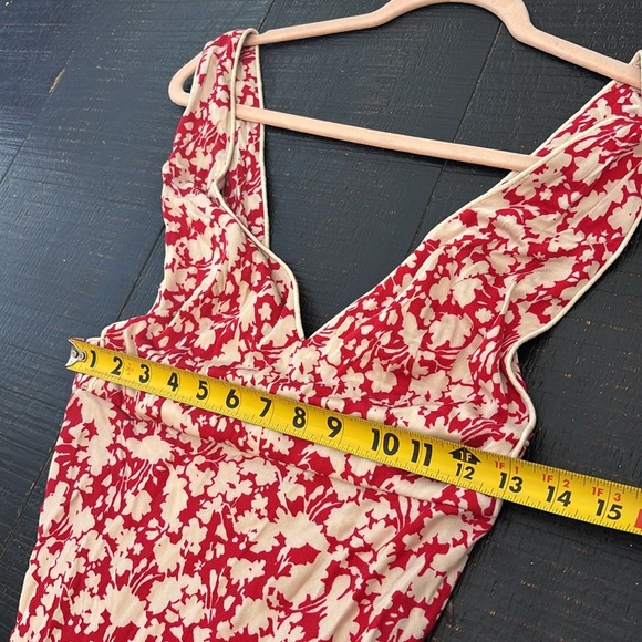 NWT Free People Red Cream Floral Deep Vneck Midi Dress size 2 - Picture 8 of 15